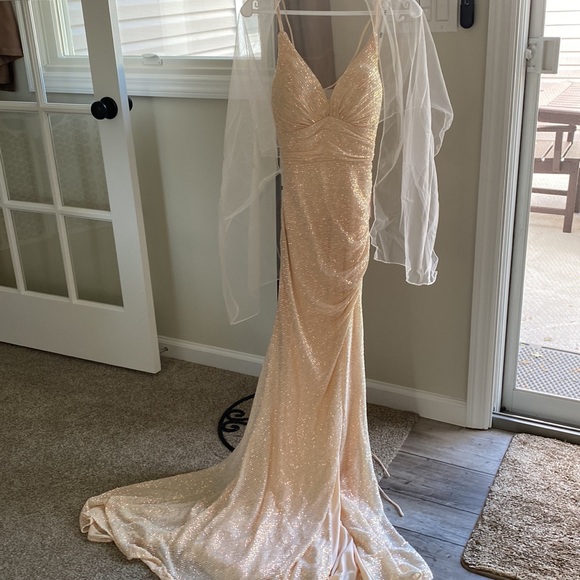 Elizabeth K - GL1814 Ruched Plunging V-Neck Gown With Slit - Picture 6 of 7